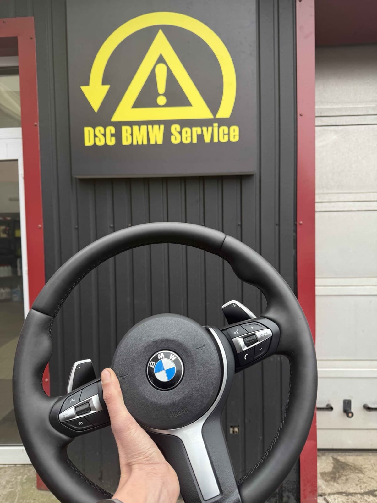 Кермо BMW M на фоні логотипу DSC